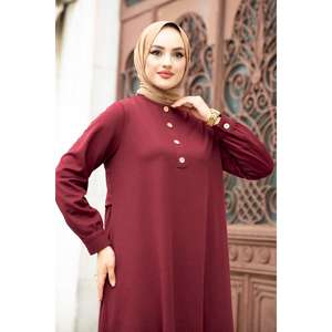 Pijama de mujer cómoda de 2 piezas rojo clarete con detalle de botón frontal - Product Image 2