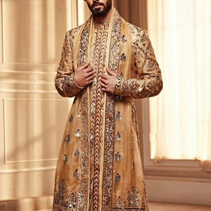 Beau concepteur hommes Sherwani Salwar étole lourd embelli cristal perles de verre Resham séquence broderie travail respirant - Product Image 1