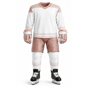 Uniforme de hockey sur glace de haute qualité - Base blanche propre avec des accents de rayures rose - Ensemble de hockey athlétique professionnel pour hommes - Product Image 1