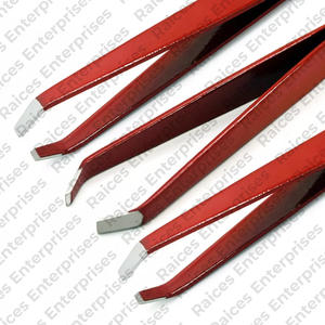 Venta al por mayor de alta calidad profesional de acero inoxidable pinzas para cejas multicolor punta inclinada logotipo personalizable - Product Image 5