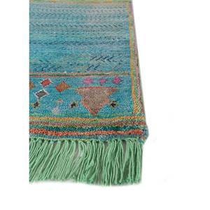 Tapis Manchaha bleu noué à la main en laine et soie de bambou, épaisseur 10 mm, motif géométrique abstrait, rectangulaire, pour couloir et maison, modèle Les-2013 - Product Image 4