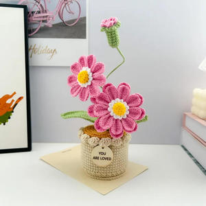 Crochet transfrontalier fait main en coton, fleur artificielle en fil de rose, bonsaï en pot pour bureau, décoration d'intérieur, ornements, cadeau, voyage - Product Image 3