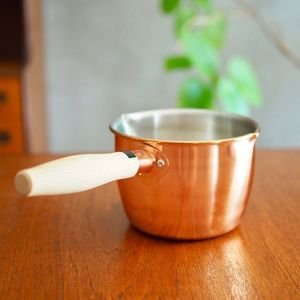 authentic hammered copper metal sauce pan for rustic home chefs European kitchen themes or artisan cookware lovers - Product Image 3