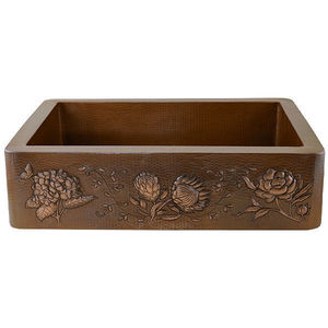 อ่างล้างหน้าขนาดใหญ่ลายดอกไม้ทำด้วยมืออุปกรณ์เสริมโต๊ะเครื่องแป้งในห้องครัวห้องน้ำอ่างล้างจานทองแดงป้องกันสนิมสำหรับตกแต่งบ้าน - Product Image 2