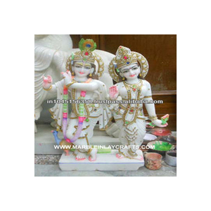 Escultura de mármol hecha a mano Radha Krishna, Makrana blanca - Product Image 1