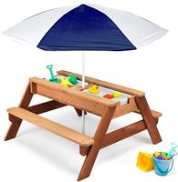 Ensemble de mobilier d'extérieur en bois pour enfants : table octogonale/rectangulaire, tabourets et chaises de pique-nique avec parasol pour salon - Vente en gros