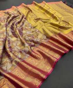 Sari de seda Georgette de diseñador para mujer con tejido Banarasi tradicional indio y aspecto elegante para ropa de fiesta de boda - Product Image 5