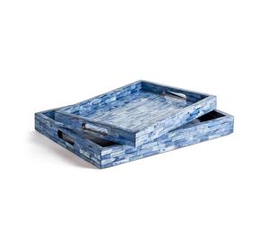 ชุดถาดเสิร์ฟอาหารฝังกระดูกสีน้ำเงินสไตล์วินเทจขนาดใหญ่สองขนาดที่กำหนดเองสำหรับใช้ในบ้าน - Product Image 1