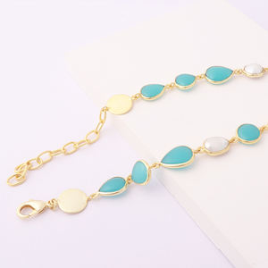 Accessoire de mode à la mode aqua calcédoine avec collier de réglage de lunette de perles d'eau douce colliers en laiton à longue couche multi-stations - Product Image 6