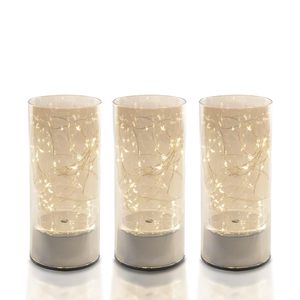 Decorazioni natalizie illuminazione LED 3 lampade a cilindro in vetro con 10 Micro LED luce calda 8x15 cm - Product Image 1