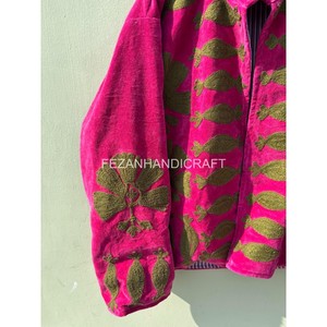 Handmade Embroidered <b>Quilted</b> Velvet <b>Jacket</b> with Floral <b>Pattern</b> Two Side Pockets Unisex Design Quick Dry Feature Made Rajasthan - Product Image 3