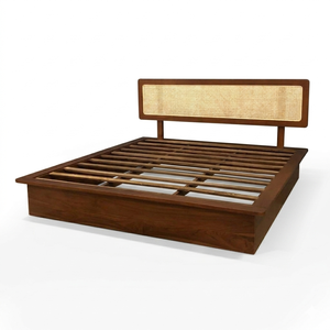 Solid Wood Upholstered Midcentury Modern <b>Queen</b> Platform <b>Bed</b> Frame Bedroom Furniture for Hotel Apartment - Product Image 1