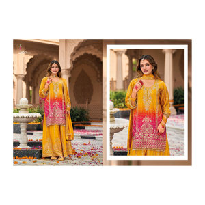 Elegante Traje Palazzo en Heavy Chinon con Impresión Digital y Bordado Perfecto para Bodas, Festivales y Ocasiones Especiales - Product Image 1