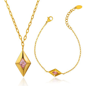 Trendy Non Tarnish Waterproof 316L Stainless Steel Pink 14k 18k Gold Plated Necklace <b>Bracelet</b> Zircon Jewelry <b>Set</b> for Women - Product Image 1