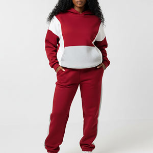 Ensemble de survêtement décontracté et de sport respirant, style hip-hop tendance, 100% coton respirant, sweat-shirt à capuche et jogging à blocs de couleur - Product Image 1