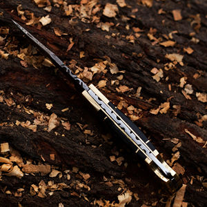 Cuchillo plegable hecho a mano de acero de Damasco de grado Industrial de alta calidad, mango de madera Pakka, cuchillos de bolsillo para acampar, Funda de cuero OEM - Product Image 4