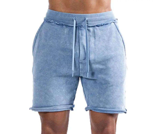 Short pour homme à séchage rapide lavé à l'acide en coton polyester respirant Décorations en toile éponge vintage logo personnalisé mi-haut - Product Image 1