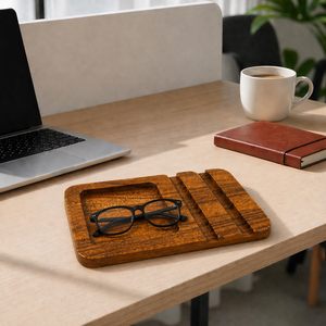 Organizador de Escritorio Ecológico de Madera con Soporte Móvil, Bandeja de Madera de Mango para Teléfono, Llaves y Accesorios, Apto para Lavavajillas - Product Image 3