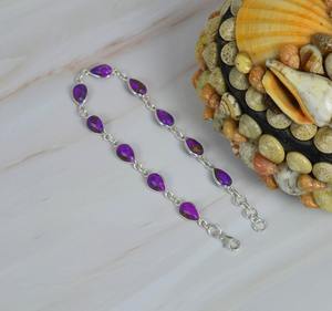 Tennis Bracelet Handmade <b>Fine</b> Silver Purple Turquoise Gemstone Gift Solid 925 Sterling Silver Jewelry Sterling Silver Jewelry - Product Image 4