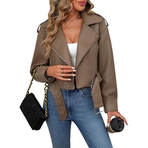 Veste de moto pour femmes tendance en cuir d'agneau véritable, coupe slim, style motard, vente en gros - Product Image 3