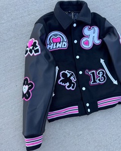 แจ็กเก็ตหนังสำหรับผู้ชายแจ็คเก็ตบอมเบอร์ทีมเบสบอลมหาวิทยาลัยแบบสั่งทำปักลายตัวอักษร - Product Image 2