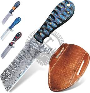 Cuchillo de acero de Damasco para niño vaca DIY, mango de madera Tang completo, cortador de toro plano, cuchillo desollado para caza al aire libre, senderismo, ODM personalizado - Product Image 2
