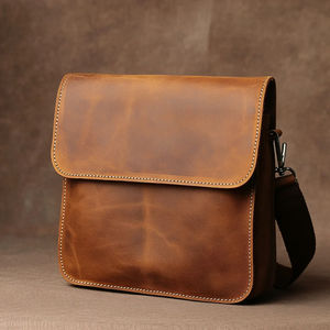 กระเป๋าคนส่งเอกสารหนังลำลองแบบย้อนยุคสำหรับผู้ชายกระเป๋าสะพายไหล่สีน้ำตาลแบบเรียบง่ายขนาดเล็กพกพาได้โลโก้ใหม่ - Product Image 1