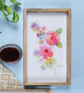 Plateau de service rectangulaire rustique artisanal en bois avec motif géométrique, plateau en bois multifonctionnel, décoration de la maison - Product Image 2