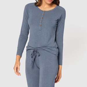Long Sleeve <strong>Henley</strong> <strong>Top</strong> and Pant Set Organic Pyjamas for <strong>Women</strong> Two Piece Pajama Set Bamboo Jersey <strong>Women's</strong> Home Wear - Product Image 4