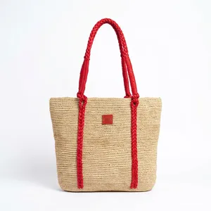 Sac cabas en raphia tressé pour femme avec poignées tressées, fermeture ouverte, doublure en coton - Grande capacité pour la plage, les voyages et l'usage quotidien - Product Image 2