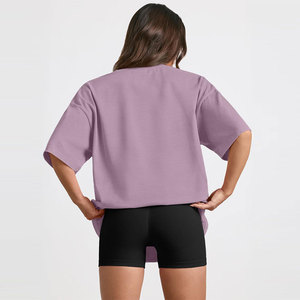 T-shirt oversize à épaules tombantes pour femme en coton épais, coupe ample, style streetwear, fournisseur en gros OEM ODM marque privée - Product Image 4