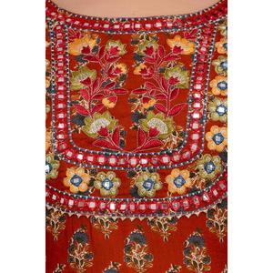 Conjunto de Kurta Anarkali Bordado Floral Color Granate para Mujer con Pantalones y Dupatta - Product Image 2