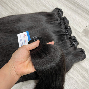 Extensión de cabello humano vietnamita crudo, máquina de color negro natural de calidad súper brillante, textura lisa de cabello de trama - Product Image 5