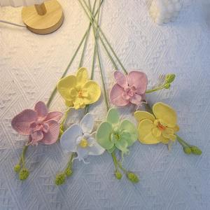 Fleur artificielle Phalaenopsis au crochet, tissée à la main, bouquet DIY fini, fleur éternelle, cadeau de vacances, modèle - Product Image 4