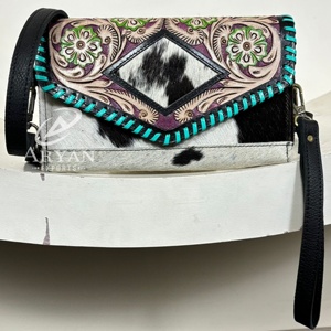 2025 Women's Wholesale <b>Mini</b> Cowhide Crossbody Bag Boho Tooled Leather Clutch Western Sling Purse Handmade Hairon Shoulder Bags - Product Image 1
