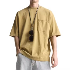 100% coton hommes T-shirt surdimensionné logo personnalisé Desgin luxe qualité vierge goutte épaule o-cou avec poche T-shirt pour hommes - Product Image 1