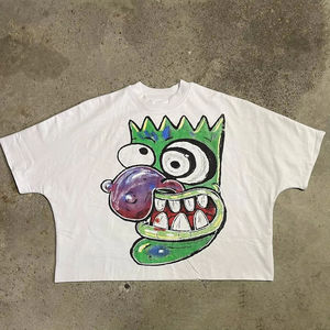 Camisetas recortadas cuadradas de alta calidad para hombre 100% algodón diseño gráfico Streetwear estilo media manga algodón pesado Serigrafía - Product Image 4