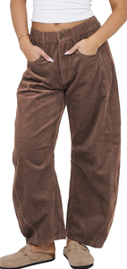 BANGLADESH NEW ARRIVAL <b>WOMEN</b> CORD BARREL <b>JEANS</b> MID RISE CASUAL BAGGY WIDE LEG CORDUROY <b>CROPPED</b> PANTS DIRECT FACTORY WEAR - Product Image 3