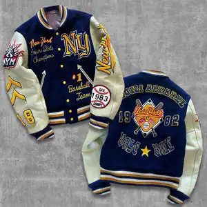 High Quality Men's Winter High Street <b>Letterman</b> <b>Jacket</b> Chenille Embroidery Shell Leather Sleeves Waterproof Customizable Design - Product Image 1