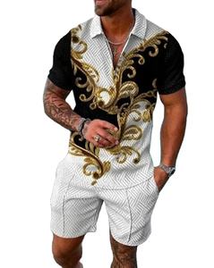 Conjunto de ropa de calle de verano para hombre, camisa polo y pantalones cortos de manga corta con cremallera impresa en 3D, talla grande, transpirable para uso informal - Product Image 3