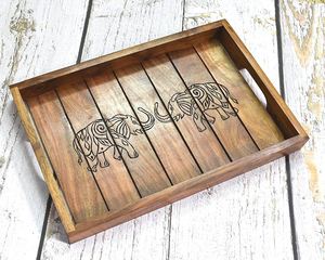 Bandeja DE SERVICIO DE MADERA hecha a mano de la mejor calidad de la India, fuerte y duradera, uso doméstico decorativo, de Artisan Craft - Product Image 2
