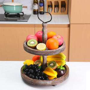 ถาดไม้สองชั้นแบบชนบทถาดไม้ทรงกลม2ชั้นหรูหราสำหรับบ้านไร่ถาดเครื่องประดับไม้สำหรับเค้กกาแฟขนมผลไม้จานสำหรับใช้ - Product Image 2