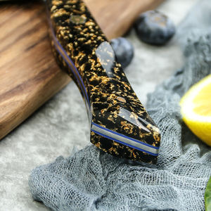 Couteaux de chef professionnels PRESTIGE BLADES, fabrication sur mesure en gros, OEM ODM, acier Damas, manche en résine avec feuille d'or, ambidextre - Product Image 5