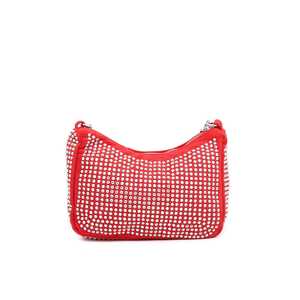 Rouge P36115 Vintage Bohème Sac À Bandoulière Simple Rayé Zip En Cuir Véritable Chaînes Diamants Perles pour Été Formelle Dame - Product Image 1