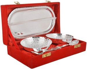 Handmade Royal Velvet Gift <b>Box</b> Set Silver Plated Metal Bowl with 2 Spoons Home Decor Polished Technique for Gift Giving - Product Image 3