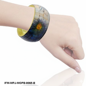 Handcrafted MOP Bangle Blue Peacock <b>Feather</b> Inlay <b>Bracelet</b> Ethnic Boho Statement Jewelry for Women - Product Image 3