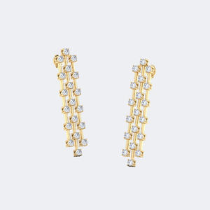 Pendientes Largos Colgantes de Diamantes Redondos de 2.50CTW, Oro de 14k, Diamantes Cultivados en Laboratorio, Color D, VVS, Engaste de Garras y Barra, Joyería Larga para Mujer - Product Image 1