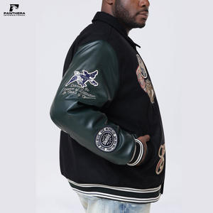 แจ็กเก็ตเบสบอลสีดำวินเทจสำหรับผู้ชายเสื้อแจ็กเก็ตหนังแท้แขนเสื้อเลตเทอร์แมนสำหรับผู้ชายเสื้อผ้าฤดูหนาว - Product Image 4