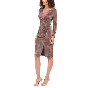 Abito tubino da donna in raso marrone Vince Camuto, taglia 4, vita naturale con dettaglio elasticizzato a stampa animalier metallizzata - Product Image 1