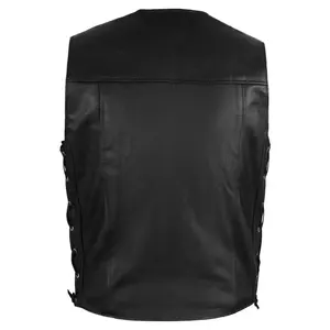 Gilet de motard en cuir véritable pour hommes 10 poches à lacets noir marron toutes tailles avec gilet en cuir personnalisé - Product Image 2
